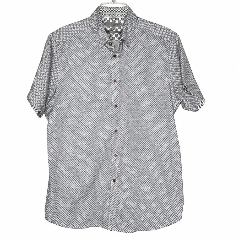 Ted baker Button Geometric Print Short Sleeve Button-up Shirt Size 4